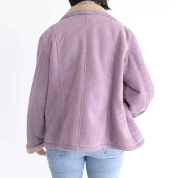 Vintage Cotton Ginny Lilac Faux  Sherpa Jacket Large - Picture 4 of 13